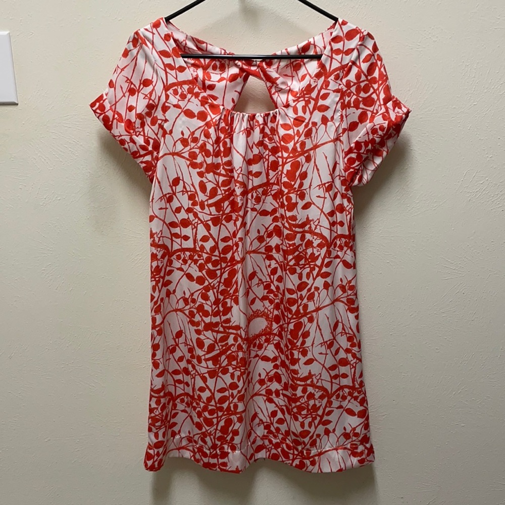 White and coral silky dress